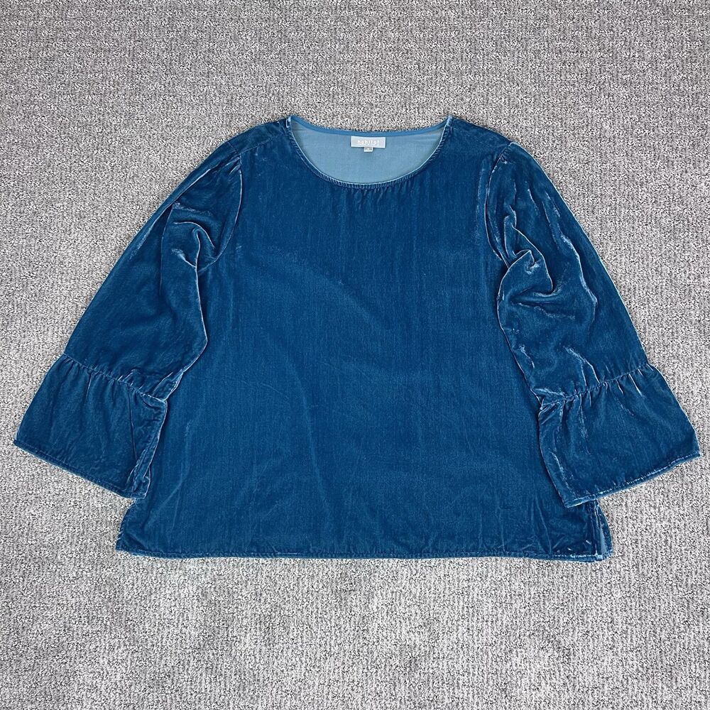 Habitat Top Womens Medium Blue Crushed Velvet Bohemian Flounce Whimsigoth Boho